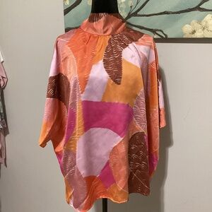 NWT Entro Satin Tie Neck Dressy Short Sleeve Blouse